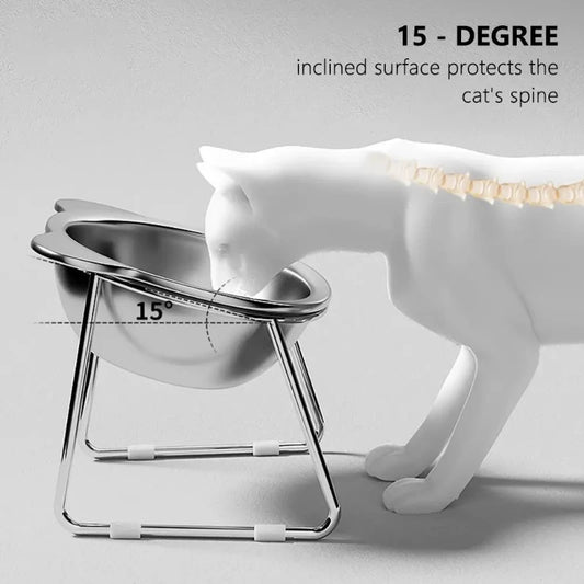 304 Stainless Steel Raised Cat Bowl with 15° Elevated Design