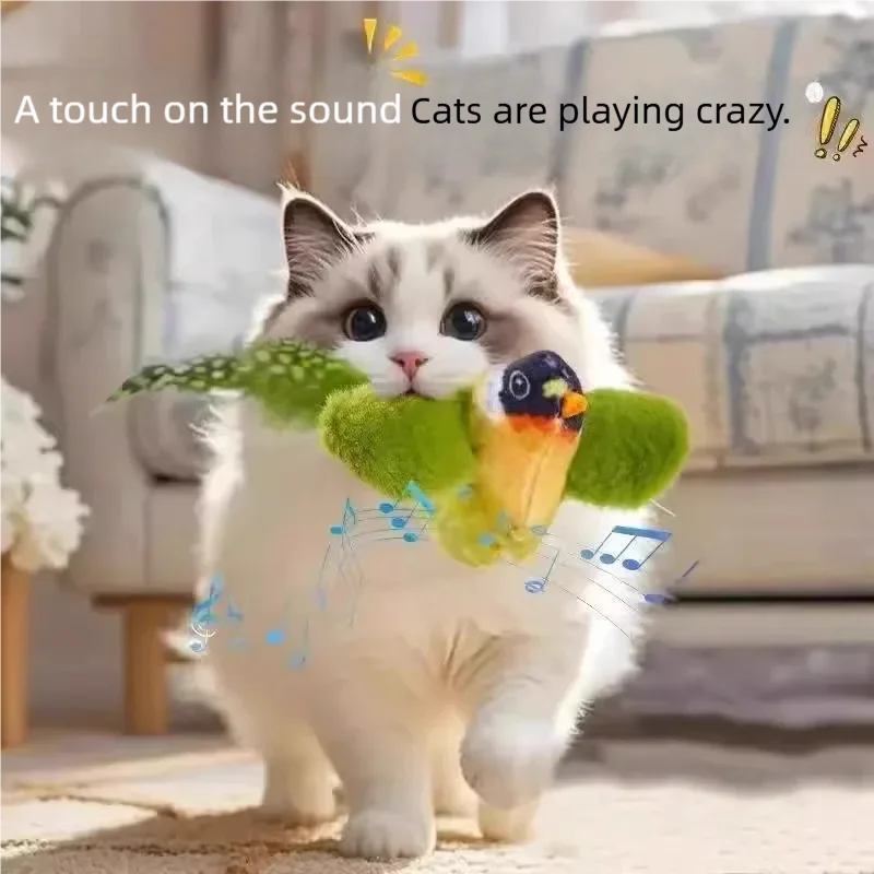 Interactive Cat Toy Electric Simulation Bird With Chirping Sound Flapping Wings