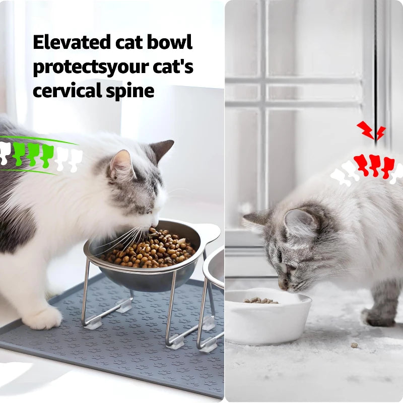 304 Stainless Steel Raised Cat Bowl with 15° Elevated Design
