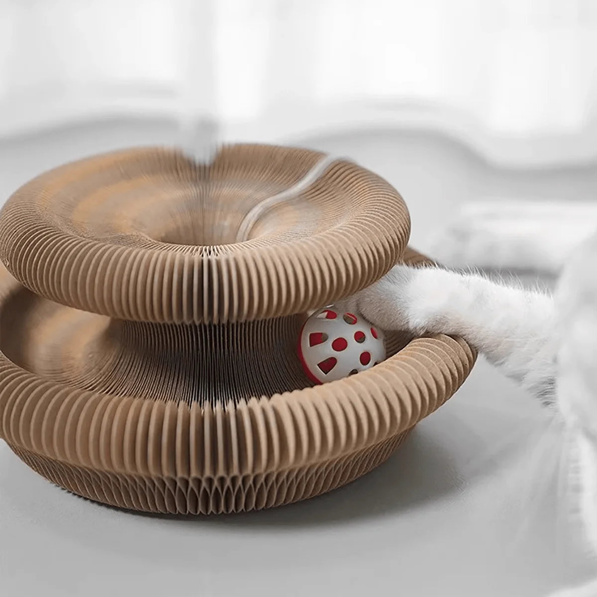 Foldable Cat Scratcher with Bell & Catnip - Multi-Level Cardboard Toy