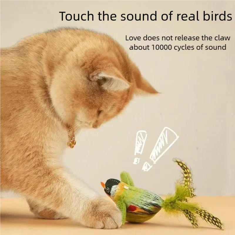 Interactive Cat Toy Electric Simulation Bird With Chirping Sound Flapping Wings