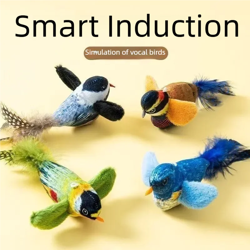 Interactive Cat Toy Electric Simulation Bird With Chirping Sound Flapping Wings